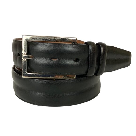 John W Nordstrom Mens Handcrafted Leather Belt Sz 42 Black Silvertone Buckle USA - Picture 1 of 6